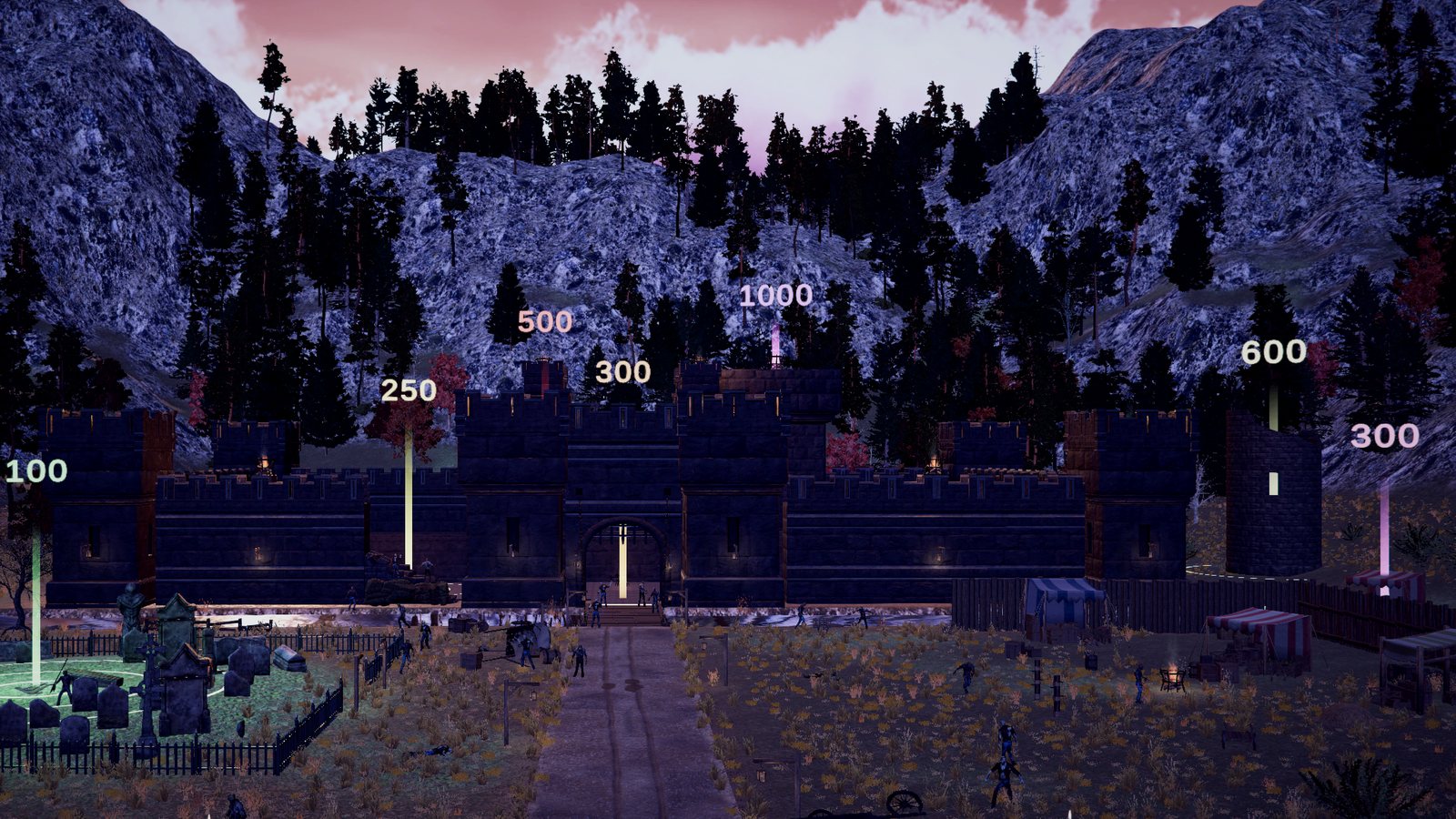 The castle at Ravenhold from the tee, with every target marked