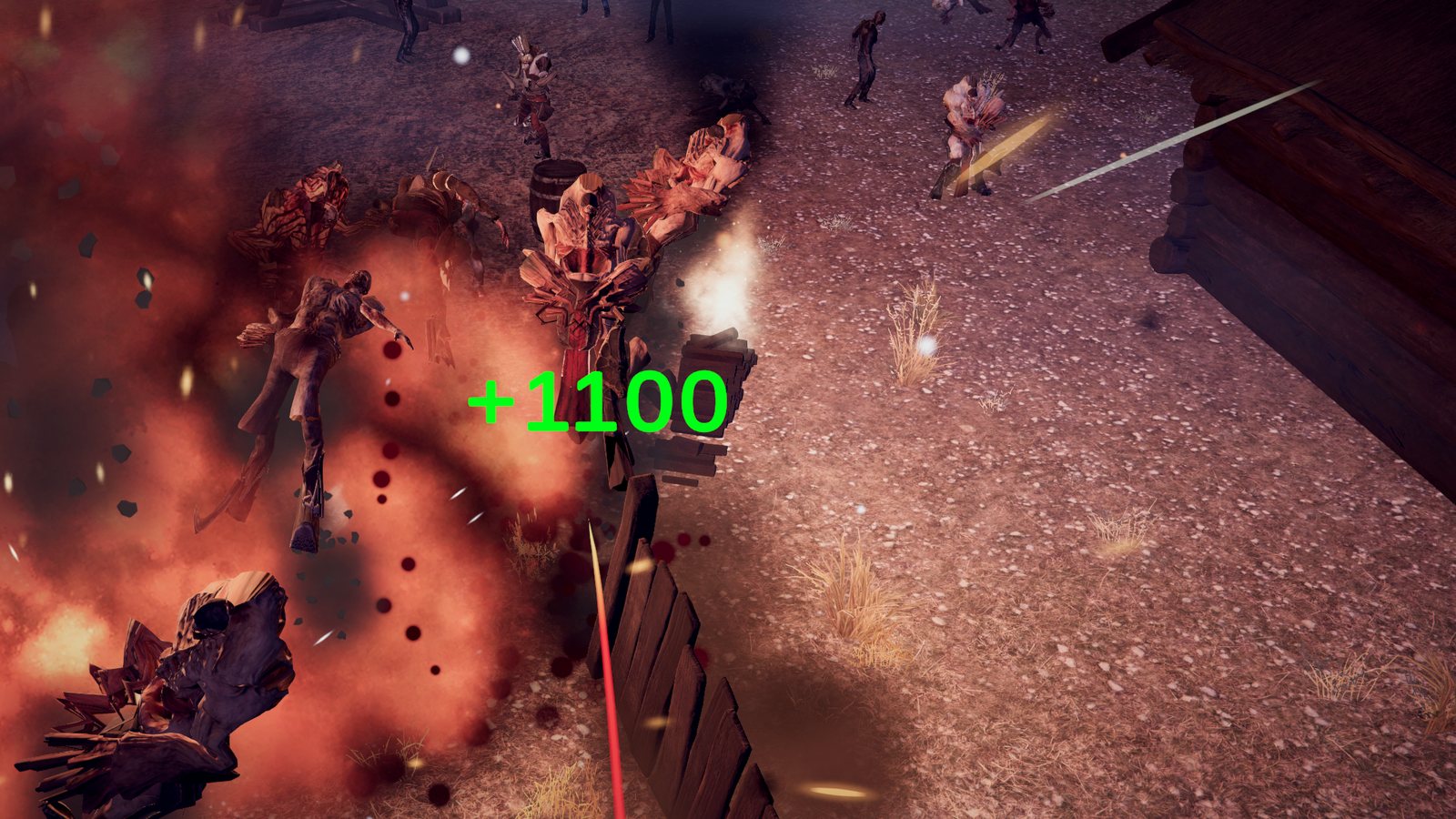 A blast taking out a crowd of zombies for 1,100