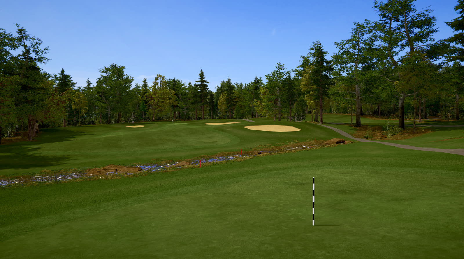 A creek crossing short of the green