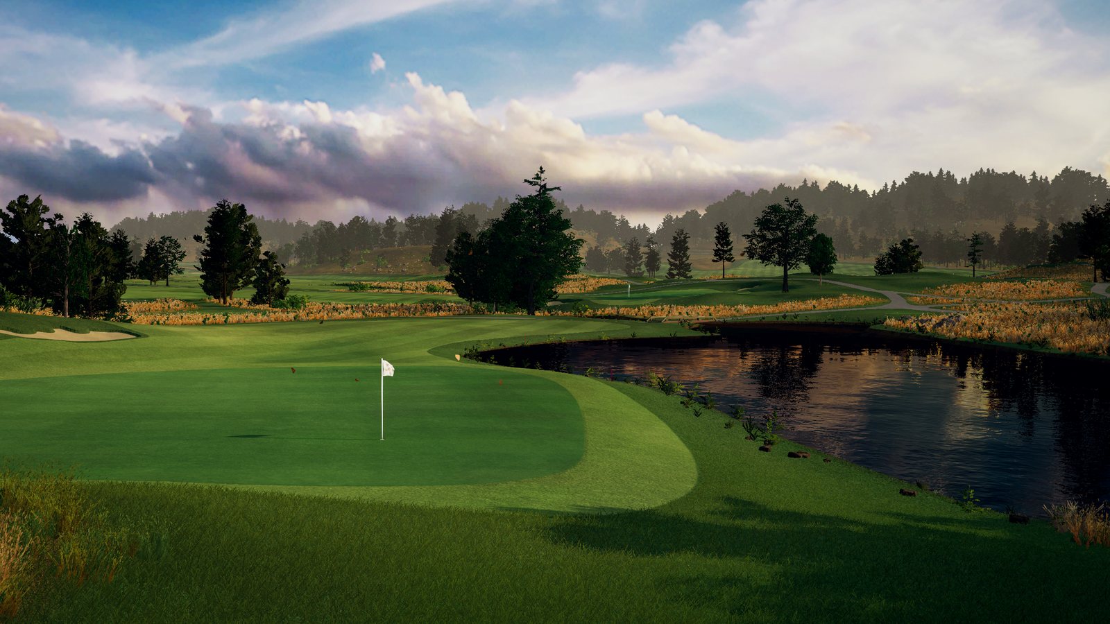 Water guarding a green at TBC Meadow